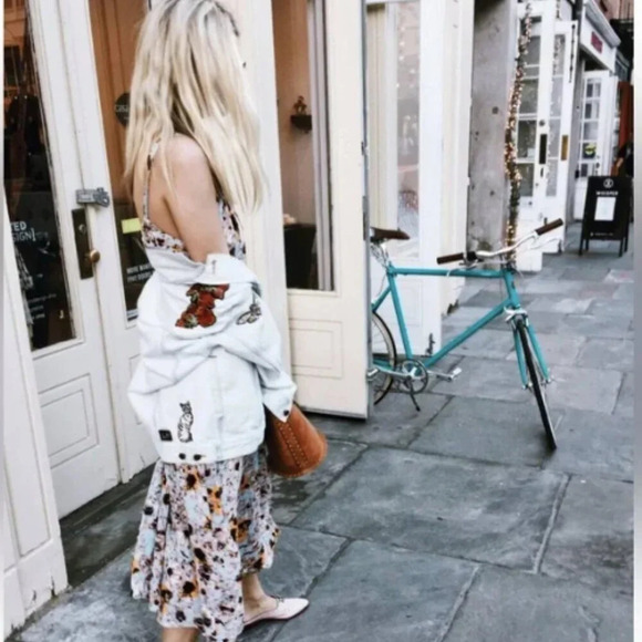 Little Moon Aritzia Dianthus White Denim Patch Decal Jacket L - Picture 2 of 16